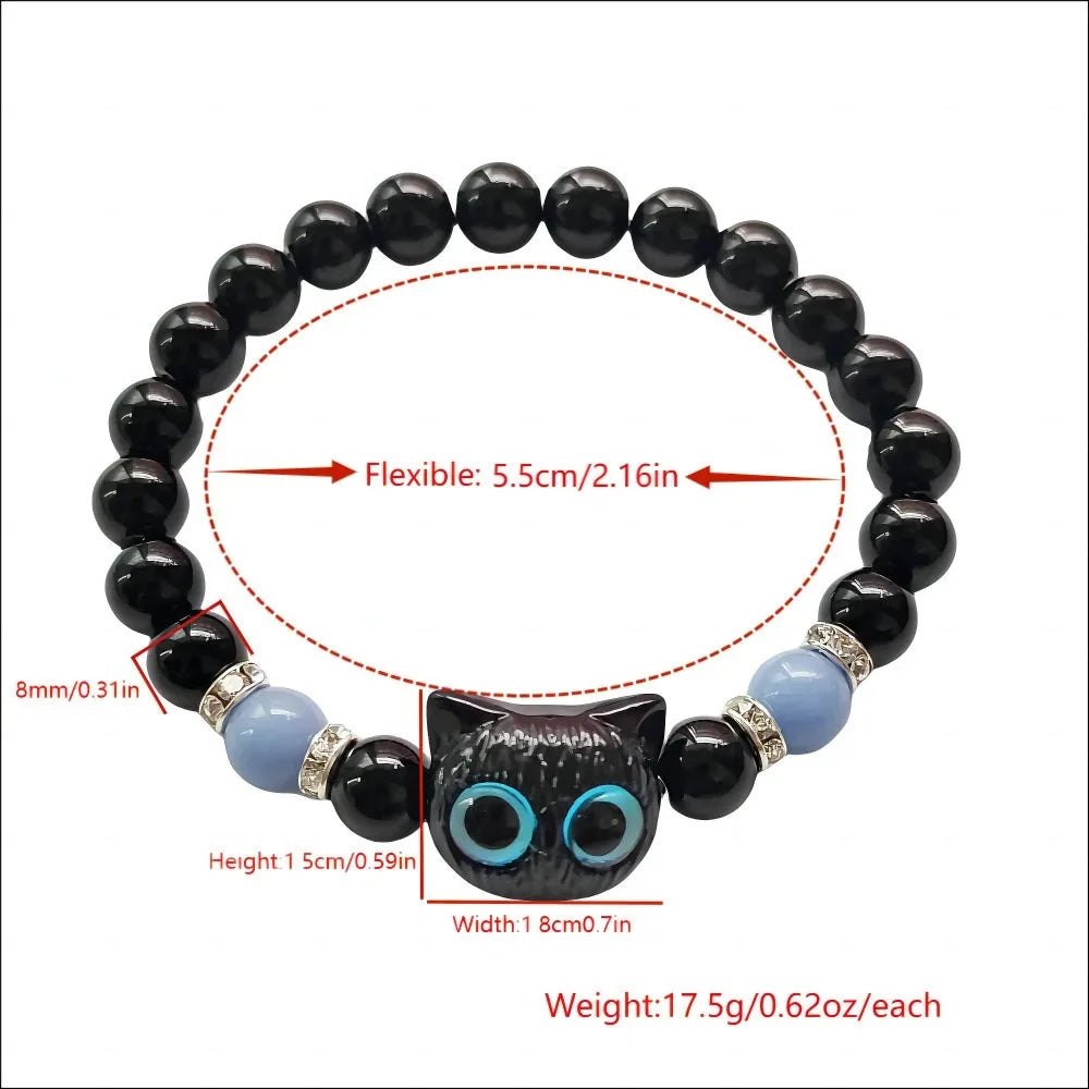 Matching Bracelets Couples Women Men Luminous Cute Cat Friendship Bracelete Black White Cat Head Bangles Glow in the Dark Gift