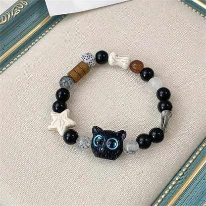 Matching Bracelets Couples Women Men Luminous Cute Cat Friendship Bracelete Black White Cat Head Bangles Glow in the Dark Gift