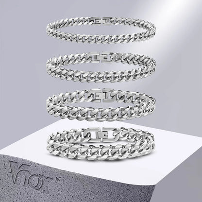 6/8/10/12Mm Cuban Chain Bracelets for Men Women, Solid Stainless Steel Curb Link Chain Wristband Jewelry