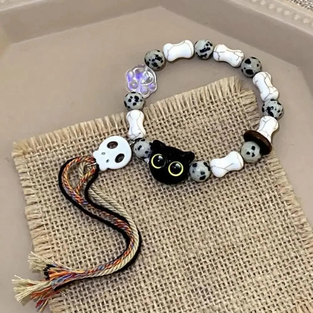 Matching Bracelets Couples Women Men Luminous Cute Cat Friendship Bracelete Black White Cat Head Bangles Glow in the Dark Gift