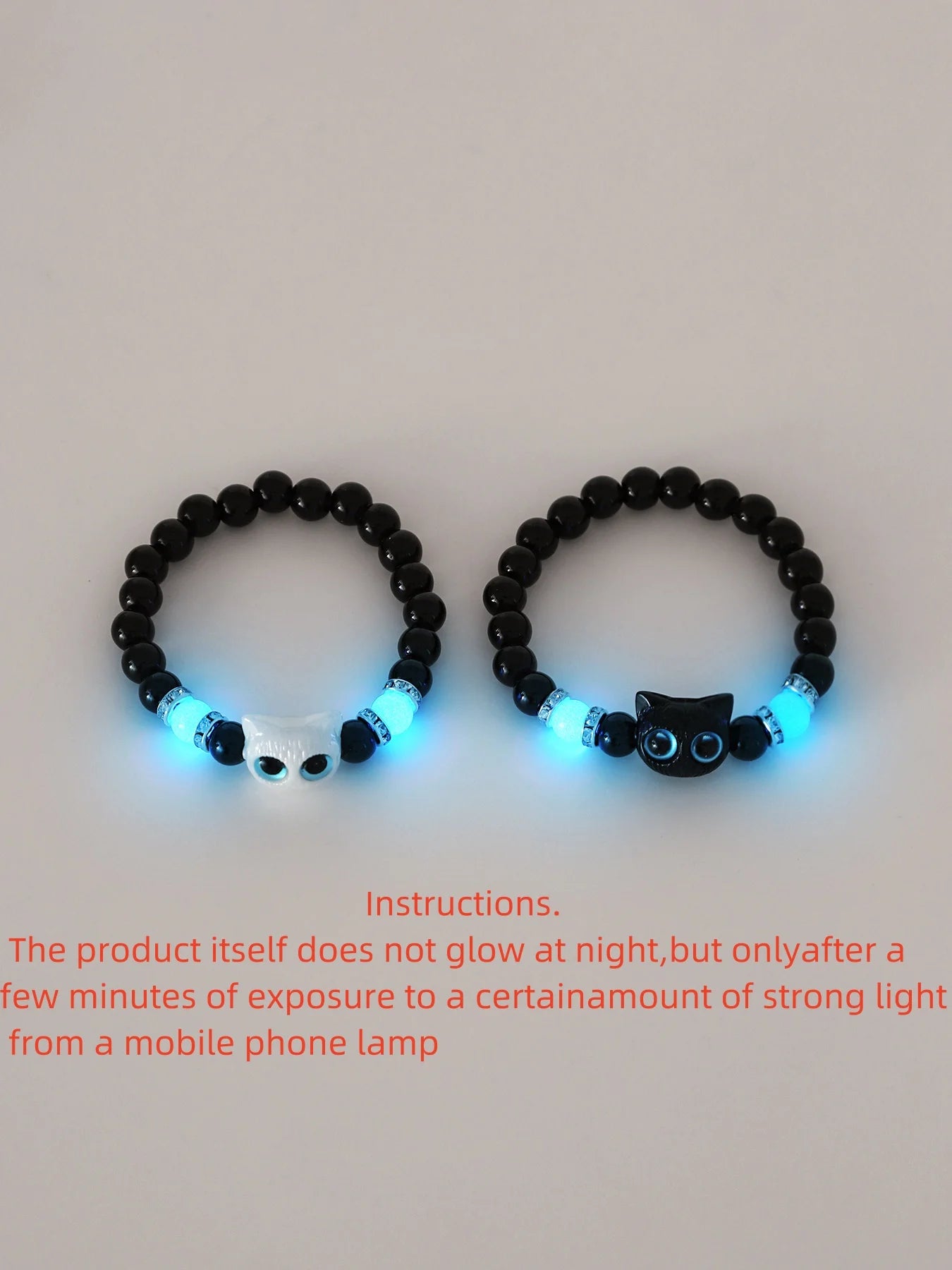 Matching Bracelets Couples Women Men Luminous Cute Cat Friendship Bracelete Black White Cat Head Bangles Glow in the Dark Gift