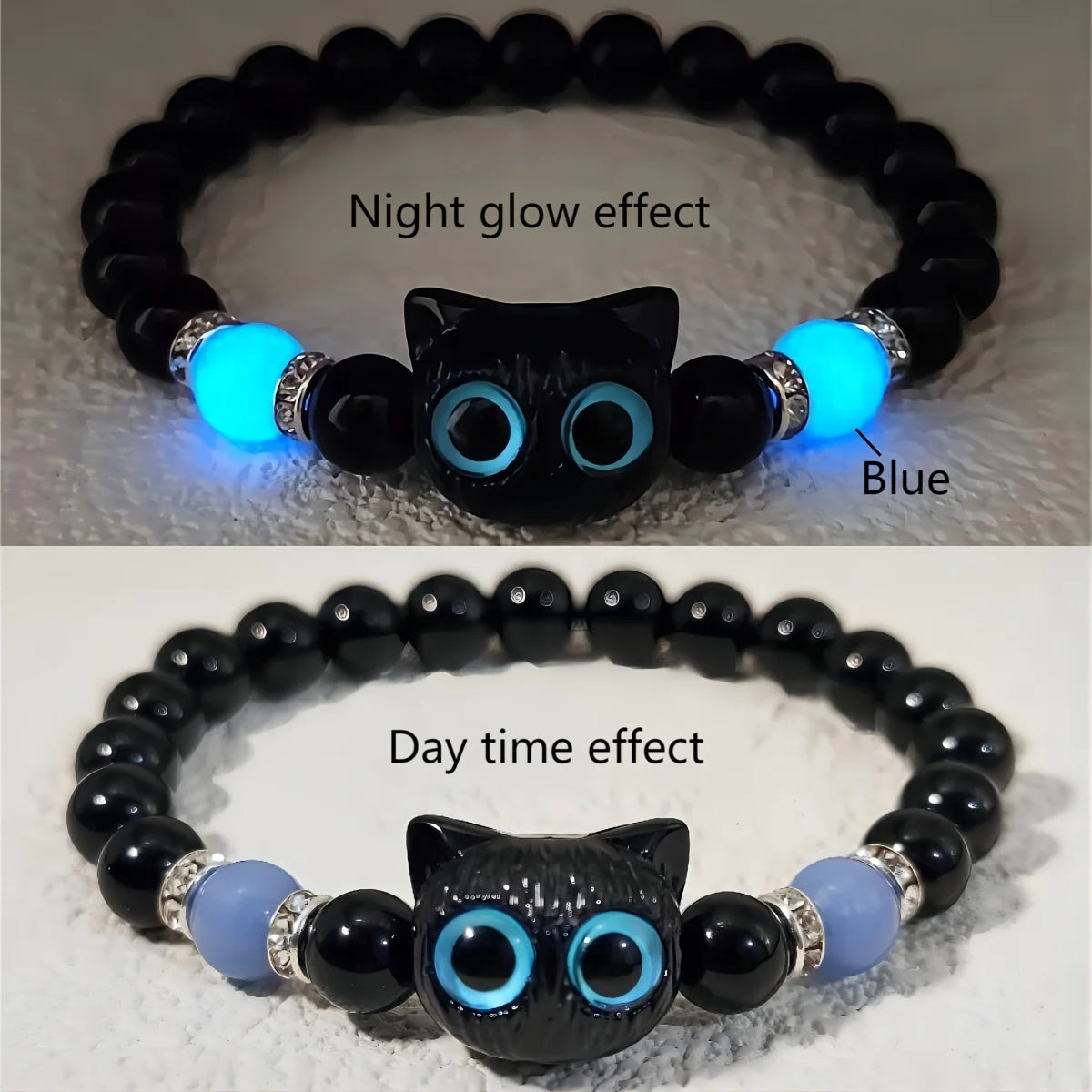 Matching Bracelets Couples Women Men Luminous Cute Cat Friendship Bracelete Black White Cat Head Bangles Glow in the Dark Gift